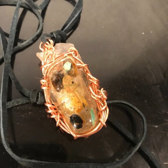 arizona turquoise ethiopian welo opal tourmaline, herkimer quartz Pendant Copper - Picture 3 of 3